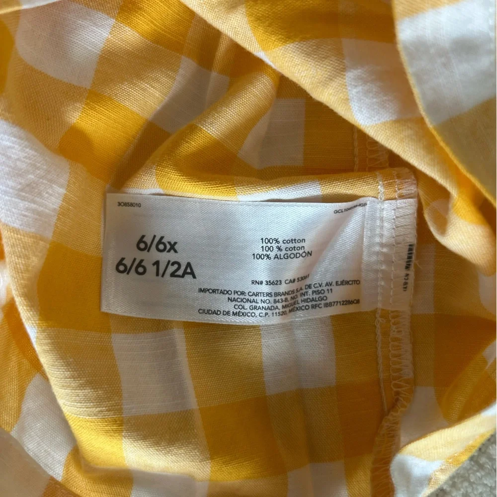 Carter’s Girls yellow and white checkered dress